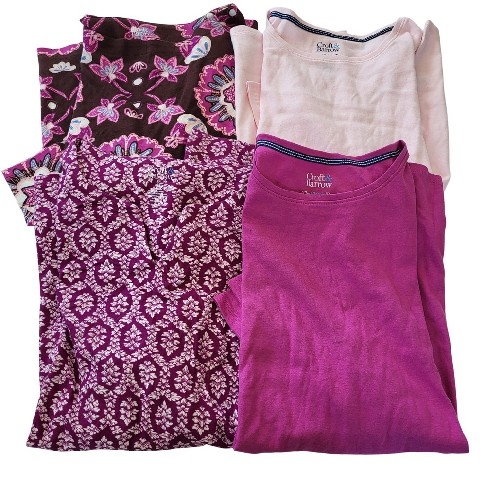 Croft & Barrow Womens Plus 1X T-Shirt Bundle Lot of 4 Cotton Floral WOT